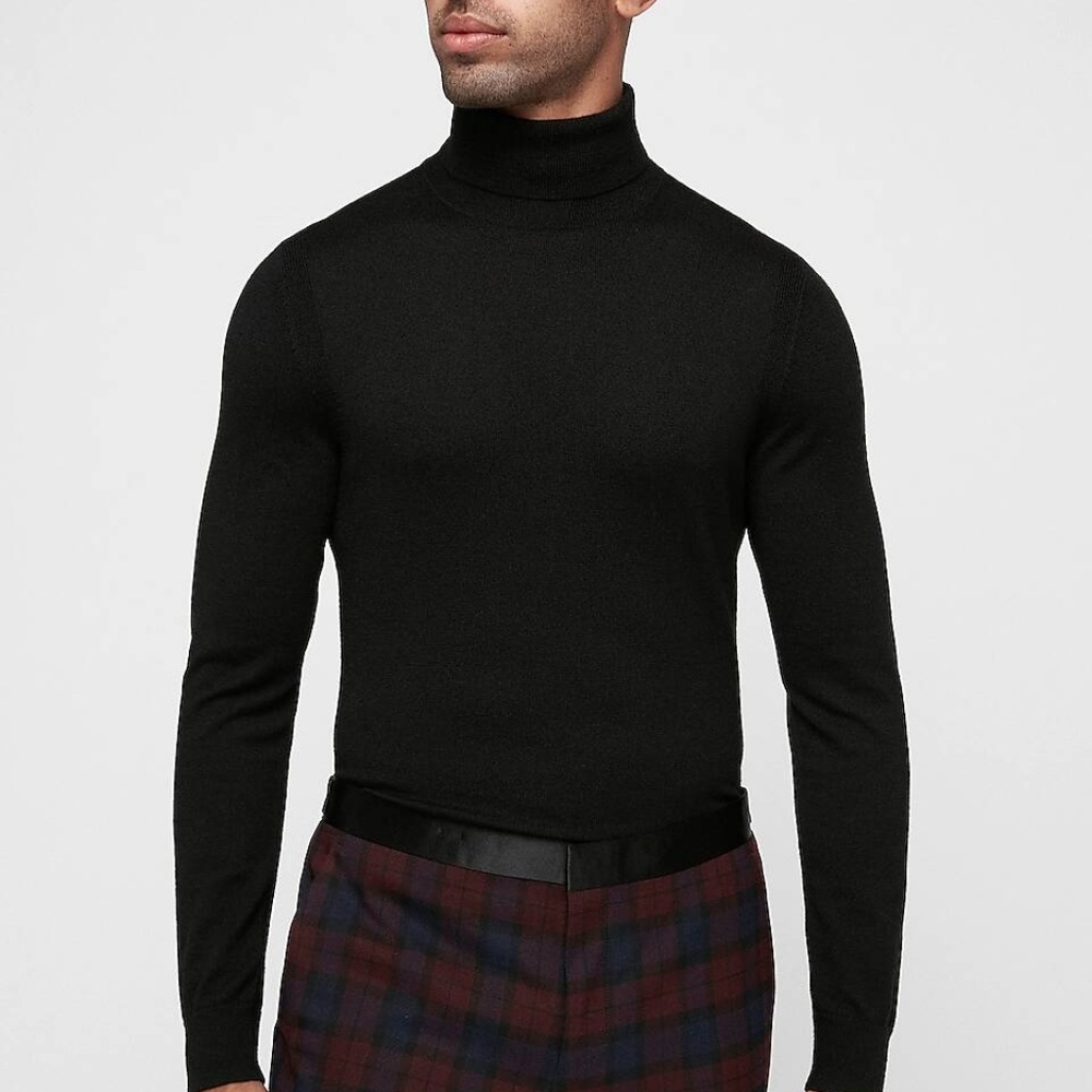Moss London merino roll neck sweater in black